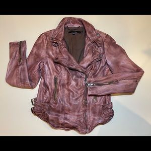Muubaa distressed burgundy leather jacket